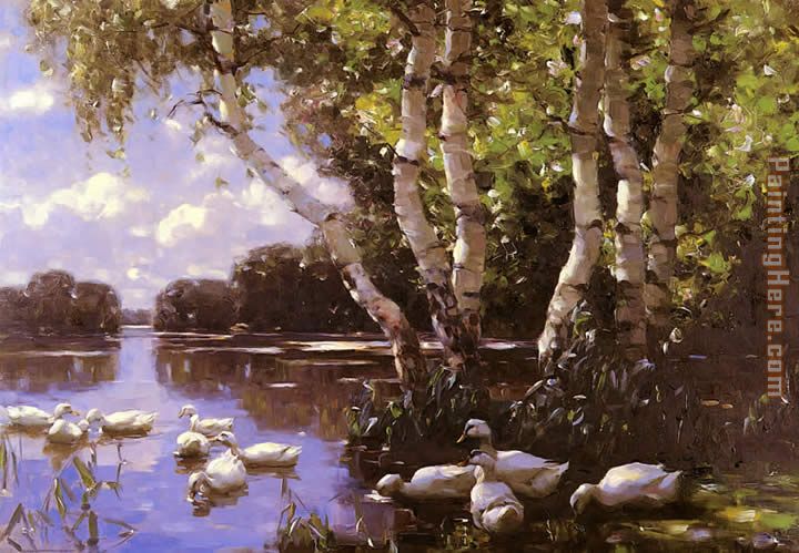 Elf Enten Unter Birken Und Im Wasser painting - Alexander Koester Elf Enten Unter Birken Und Im Wasser art painting
